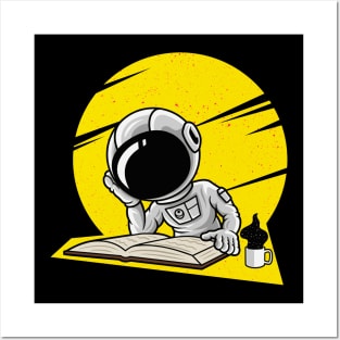 Cute Austronaut Reads Book In Space Posters and Art